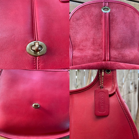 Stunning Vintage Coach Red Leather Crescent Bag, Brass Hardware Sold elsewhere - Picture 8 of 16